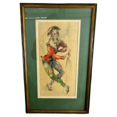 Mid Century Edna Gass Harlequin Jester Painting Drama Major