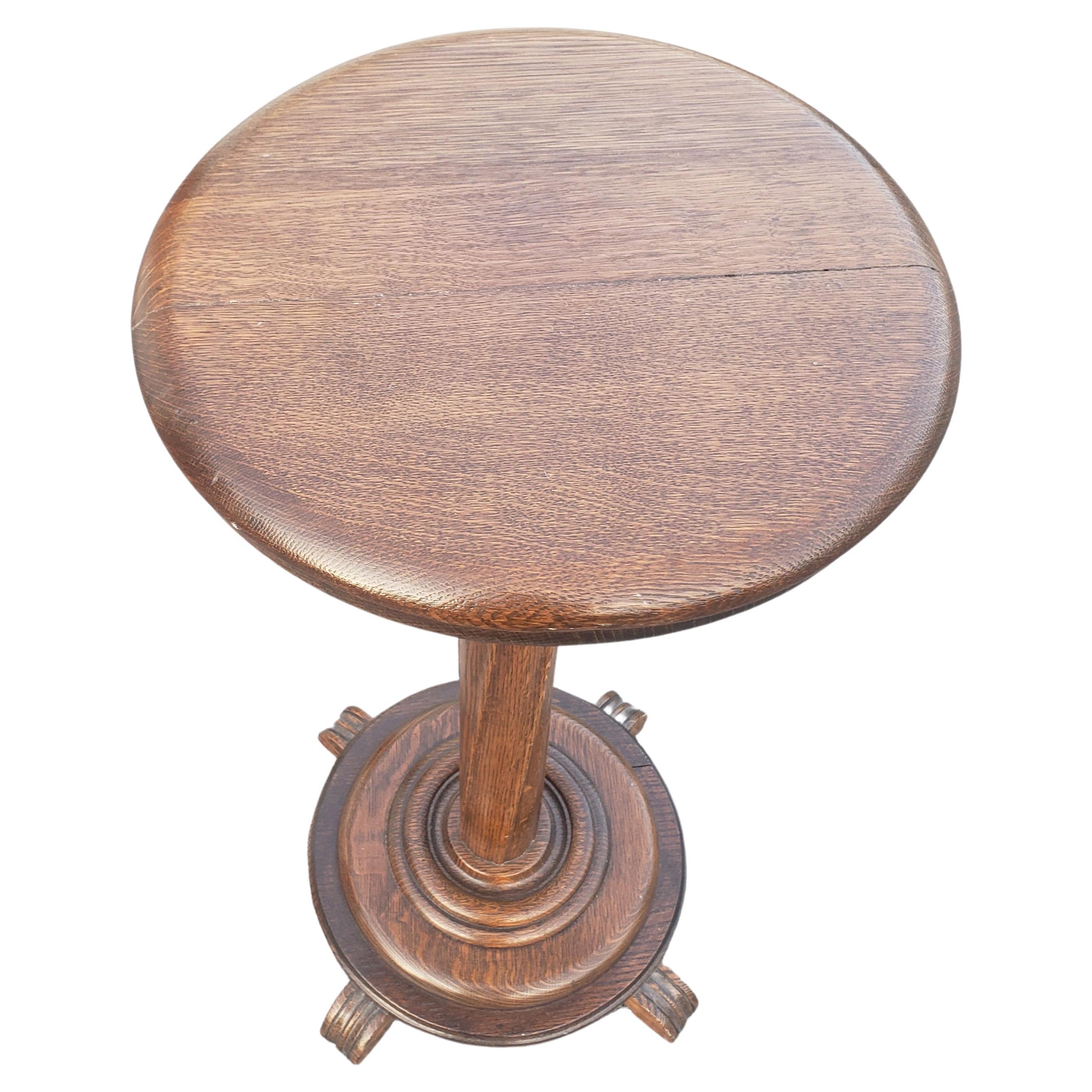 A Mid-Century Edwadian Style Stained Solid Oak Pedestal Plant Stand or candle stand. 
This beautiful stand  is 29.5