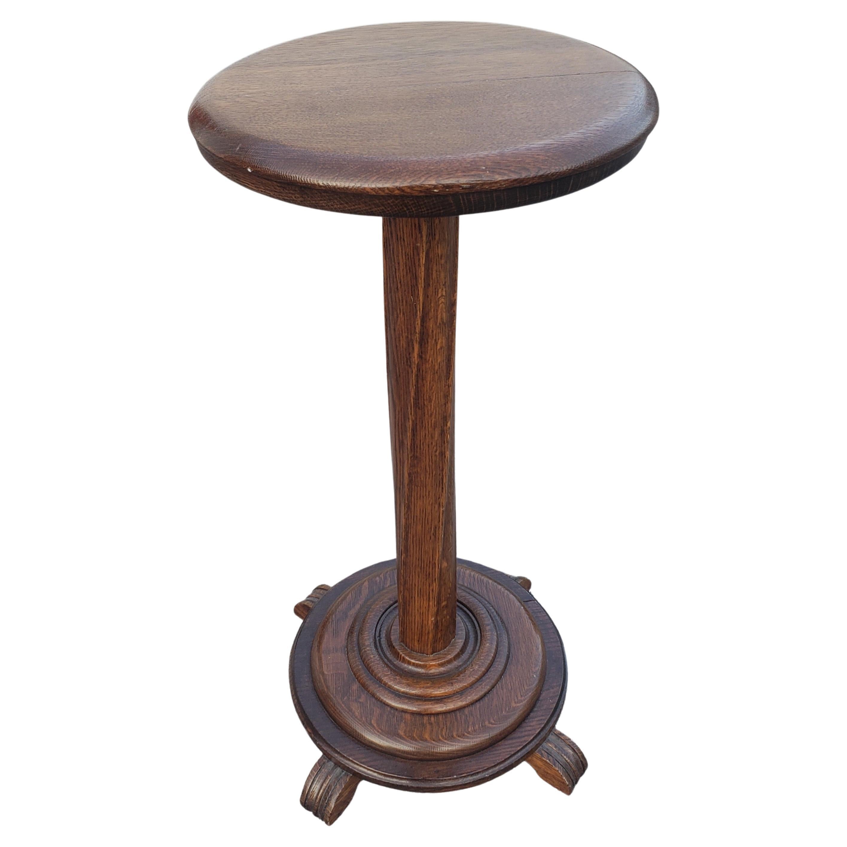 Mid-Century Edwadian Style Stained Solid Oak Pedestal Plant Stand For Sale