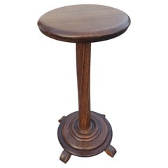Vintage Mid-Century Edwadian Style Stained Solid Oak Pedestal Plant Stand