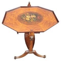 Mid-Century Edwardian Style 2-Tier Burl Walnut and Hand-Painted Tray Table