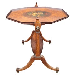 Mid-Century Edwardian Style 2-Tier Burl Walnut and Hand-Painted Tray Table