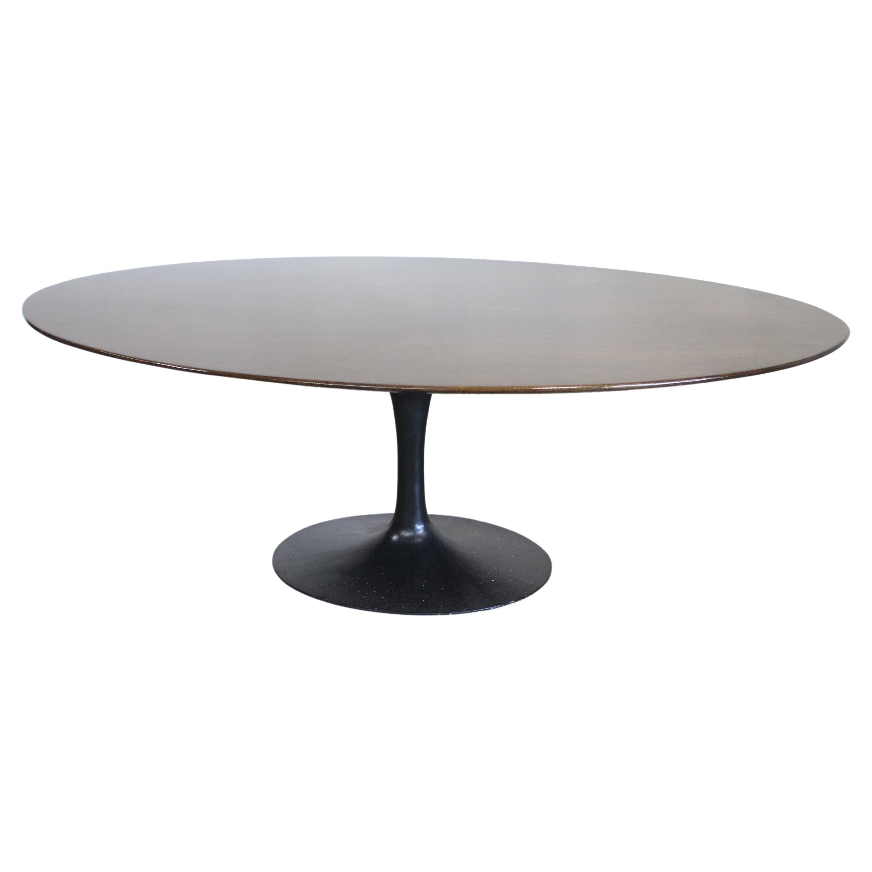 Mid-Century Eero Saarinen-Style Tulip Walnut Oval Dining Table   