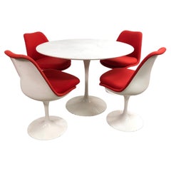 Vintage Mid Century Eero Saarinen Swivel Tulip Chairs and Early Cast Iron Dining Table