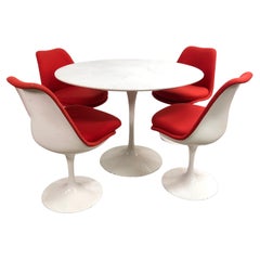 Retro Mid Century Eero Saarinen Swivel Tulip Chairs and Early Cast Iron Dining Table