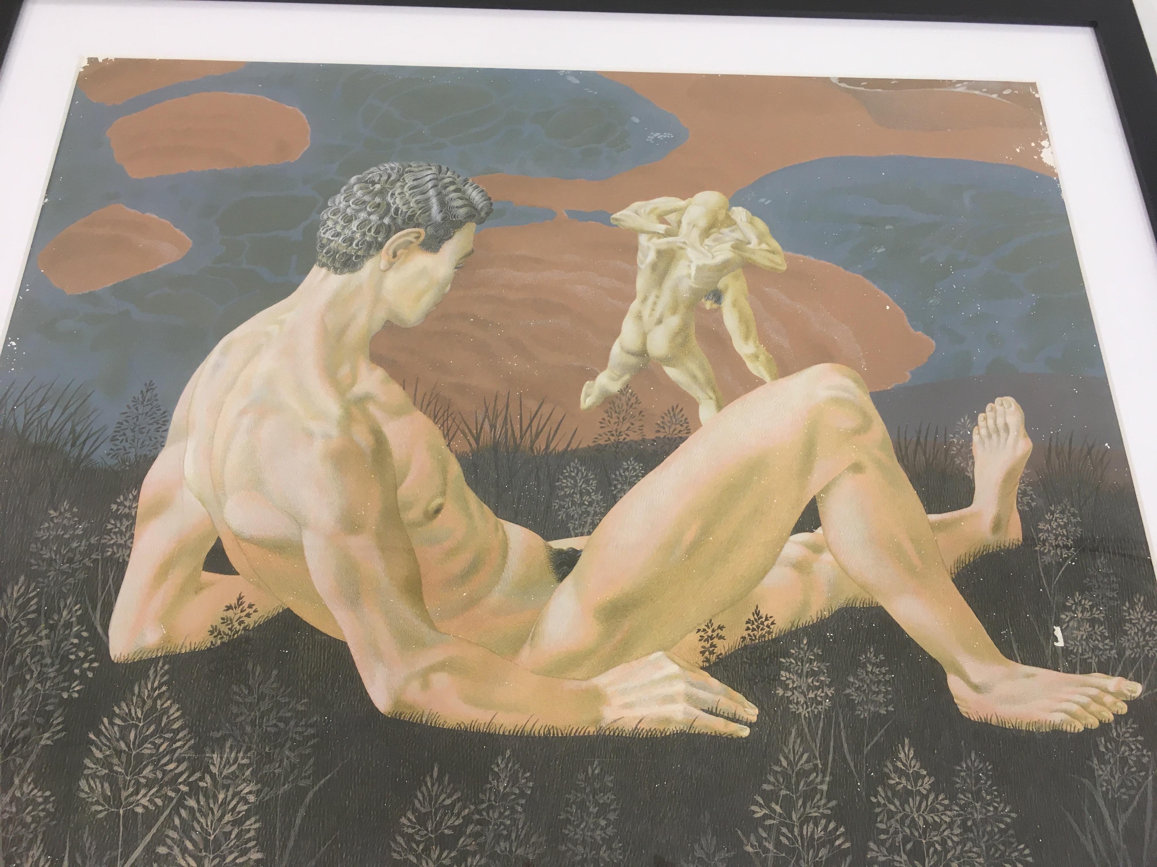 Painting of male nudes
By Francis Plummer
Executed in egg tempera on board
Dated 1964
British.
 