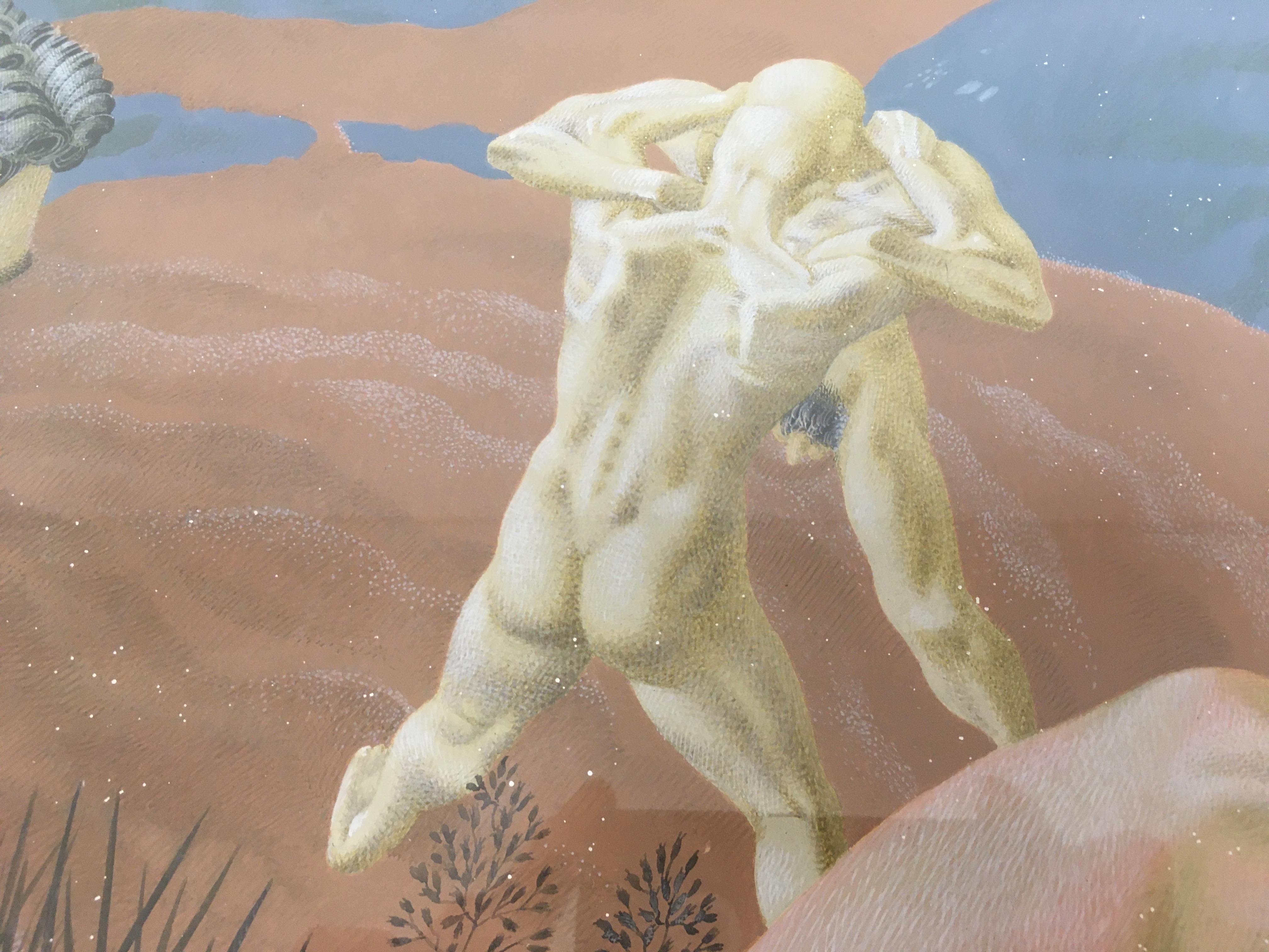 Mid-Century Modern Midcentury Egg Tempera Painting by Francis Plummer Male Nudes