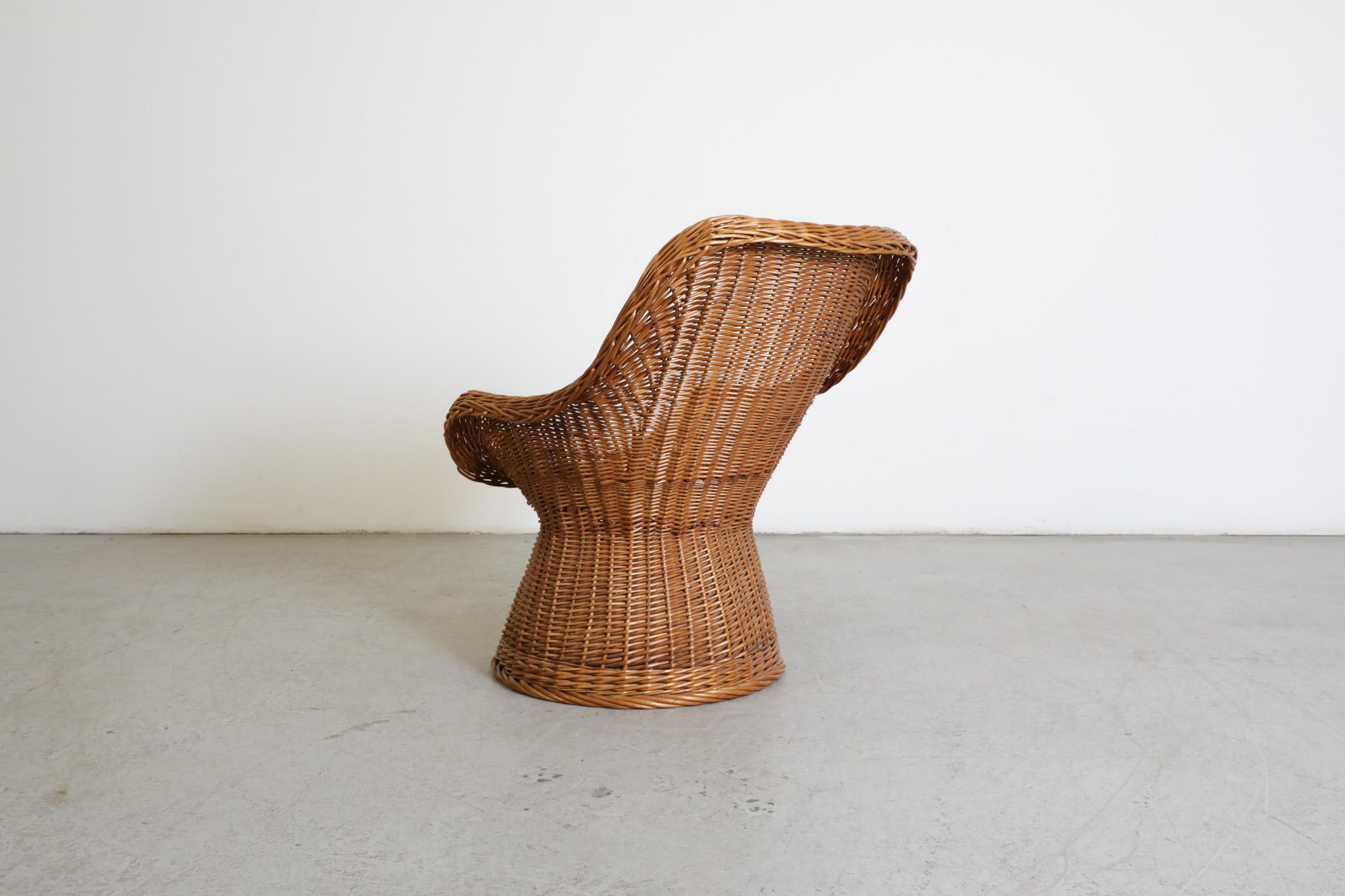 Mid-Century Egon Eiermann Style Woven Rattan Lounge Chair In Good Condition For Sale In Los Angeles, CA
