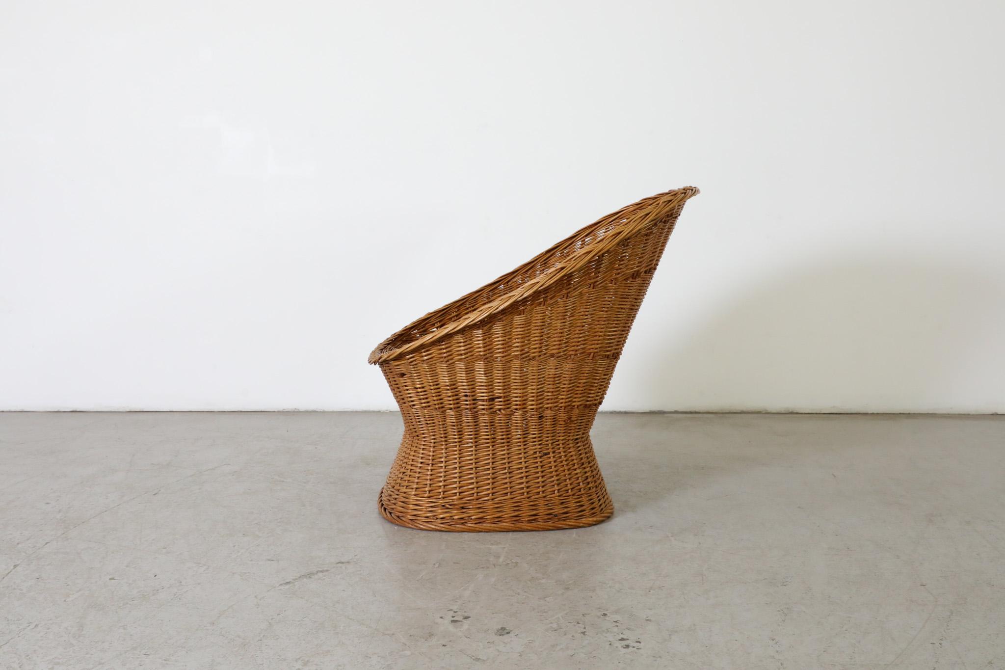 Mid-Century Egon Eiermann Style Woven Rattan Lounge Chair In Good Condition In Los Angeles, CA