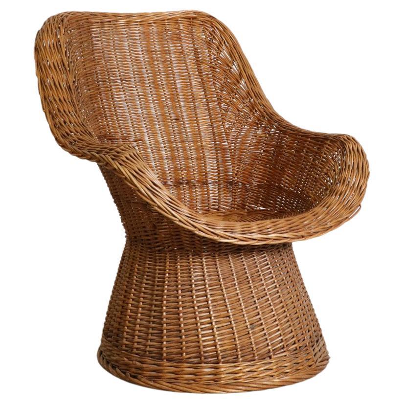 Mid-Century Egon Eiermann Style Woven Rattan Lounge Chair For Sale