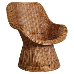 Mid-Century Egon Eiermann Style Woven Rattan Lounge Chair