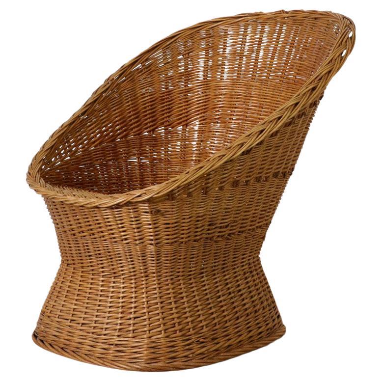 Mid-Century Egon Eiermann Style Woven Rattan Lounge Chair