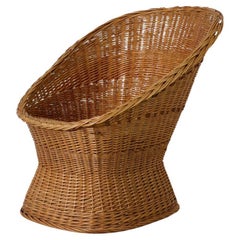 Mid-Century Egon Eiermann Style Woven Rattan Lounge Chair