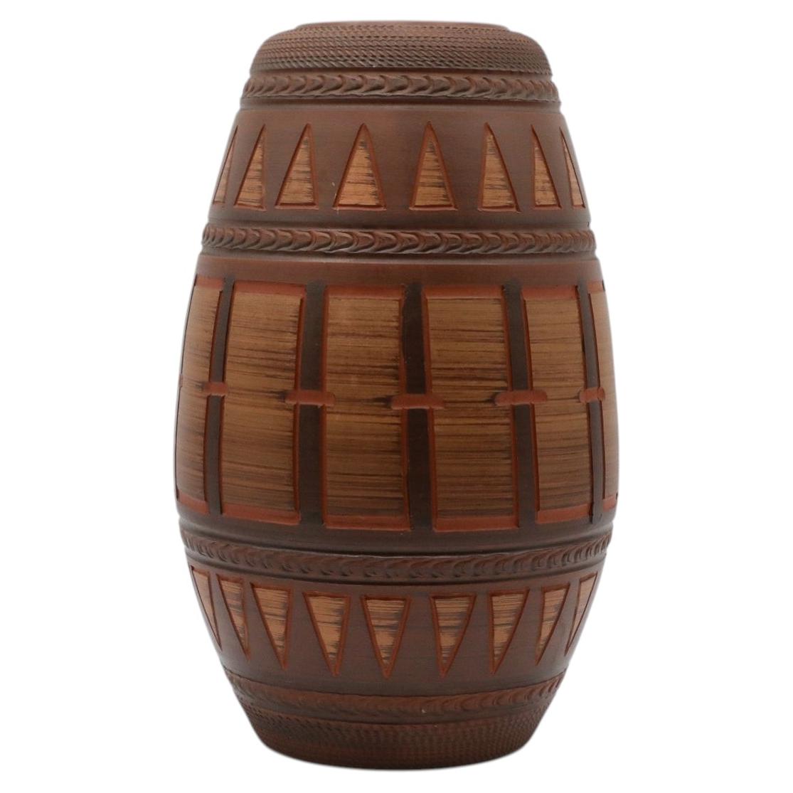 Mid-Century Eiwa XL Red Clay Ceramic Vase, Sgraffito Carving, Germany For Sale