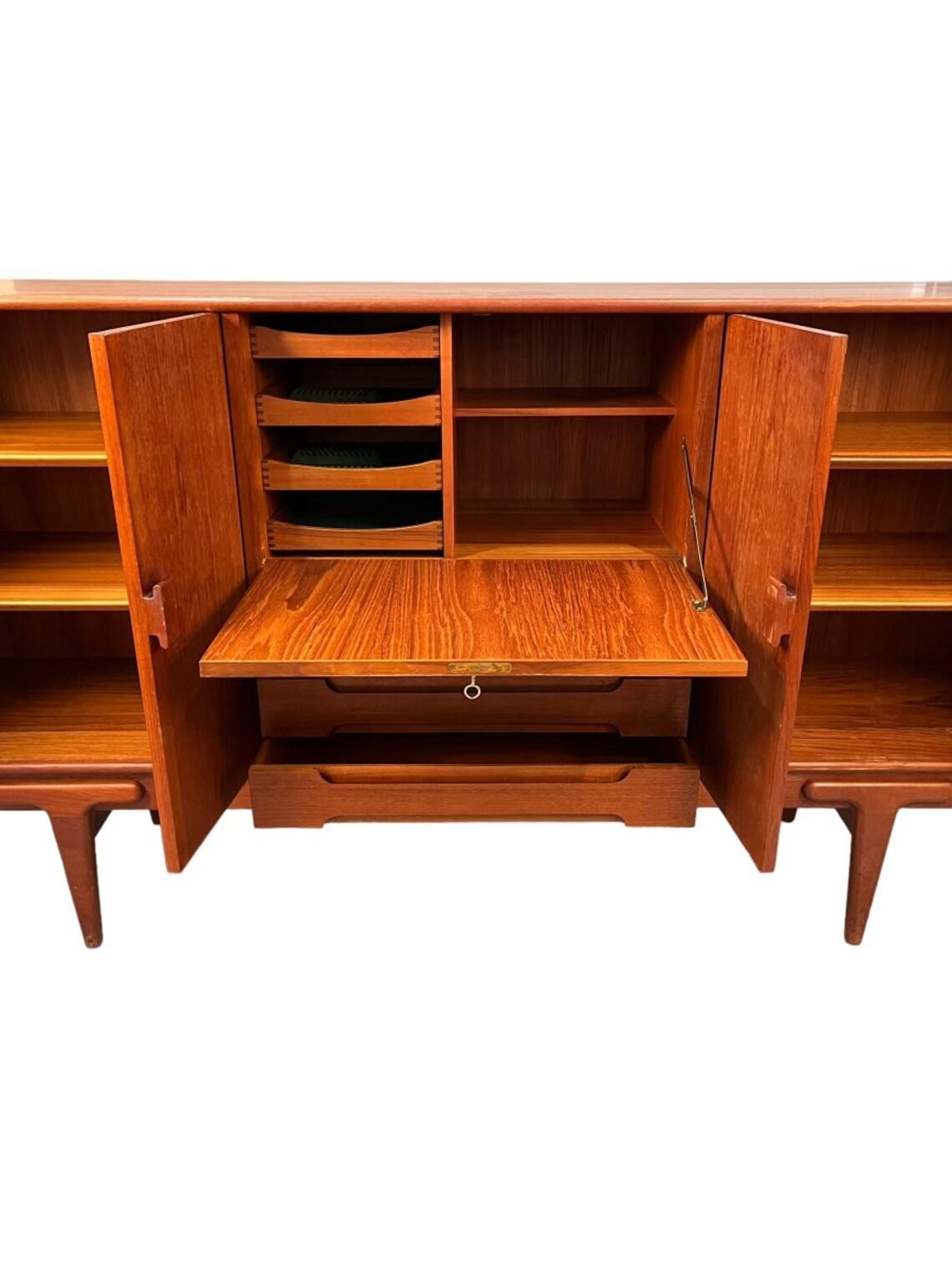 Mid-Century Modern Mid-Century Ejvind A. Johanson teak high sideboard with middle desk section and 