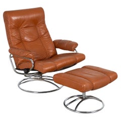 Mid-Century Ekornes Norway Stressless Lounge Chair & Ottoman