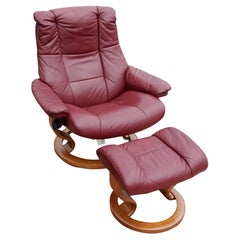 Ekornes Stressless Adjustable Burgundy Leather Recliner Ottoman Norway Large