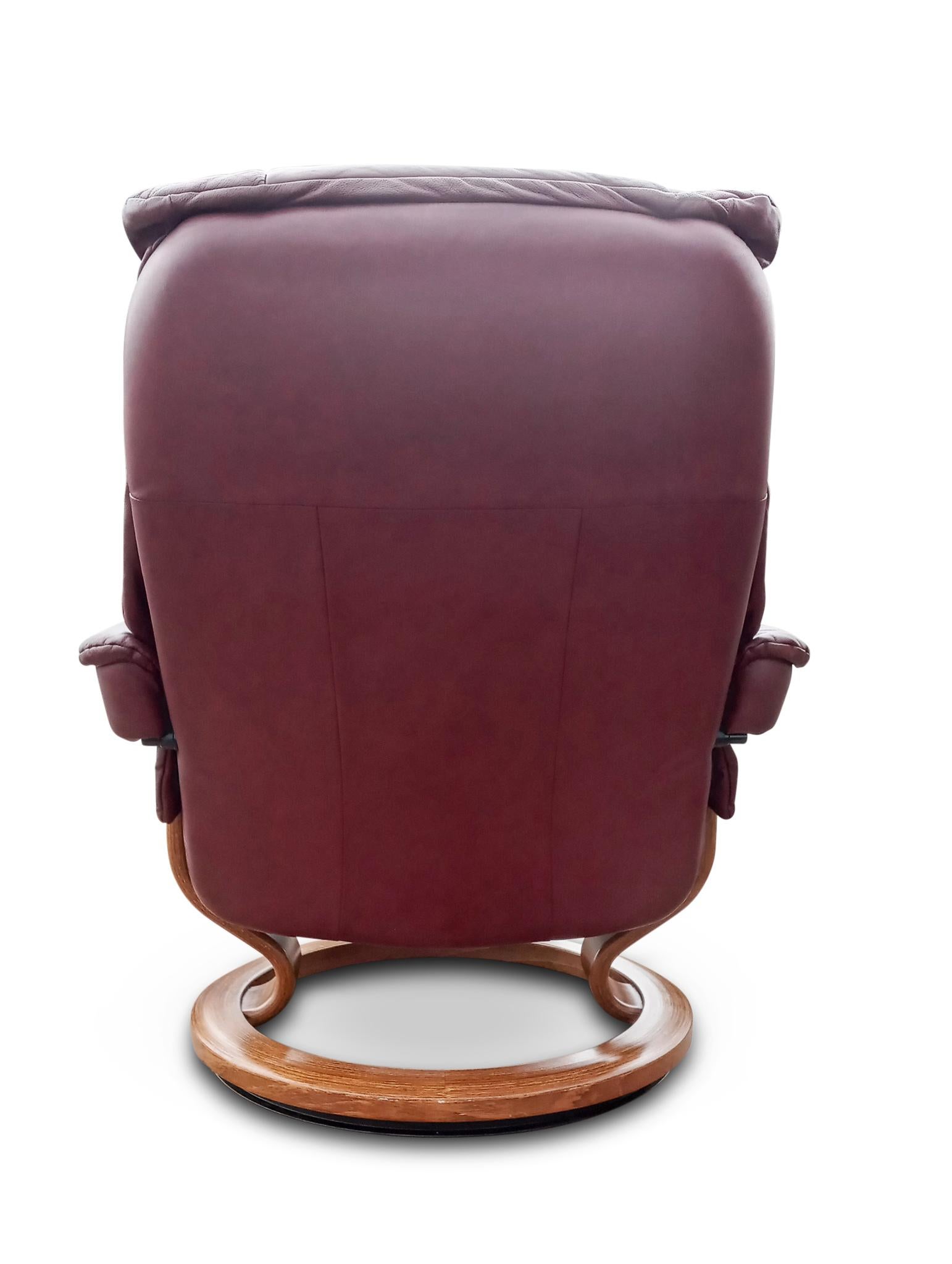 Norwegian Ekornes Stressless Adjustable Burgundy Leather Recliner Ottoman Norway Large