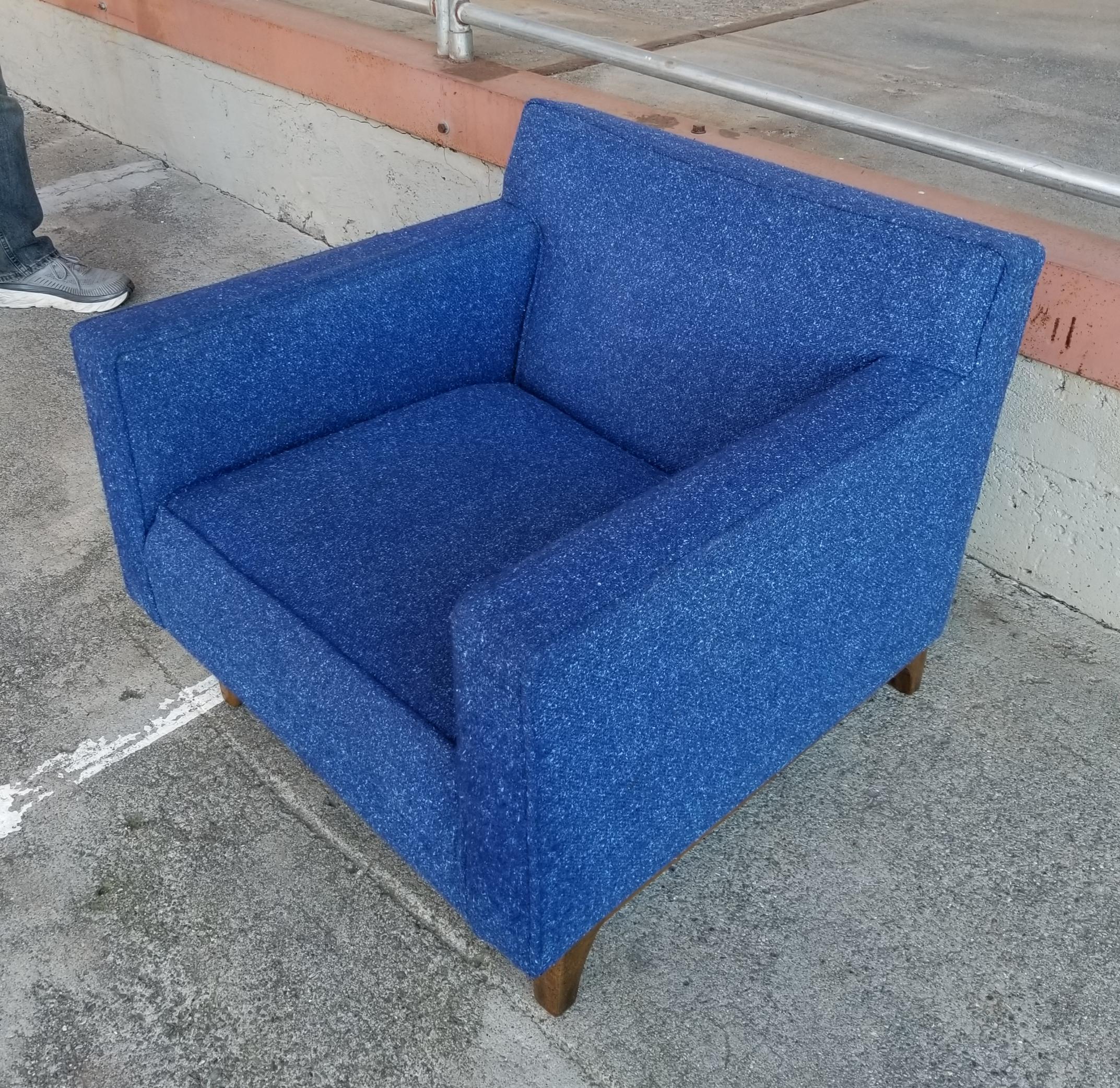 Fabric Mid-Century Electric Blue Lounge Chair