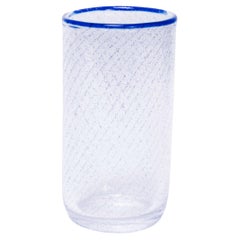 Mid Century Elegant Cylinder Bubble Vase - Blue Lip
