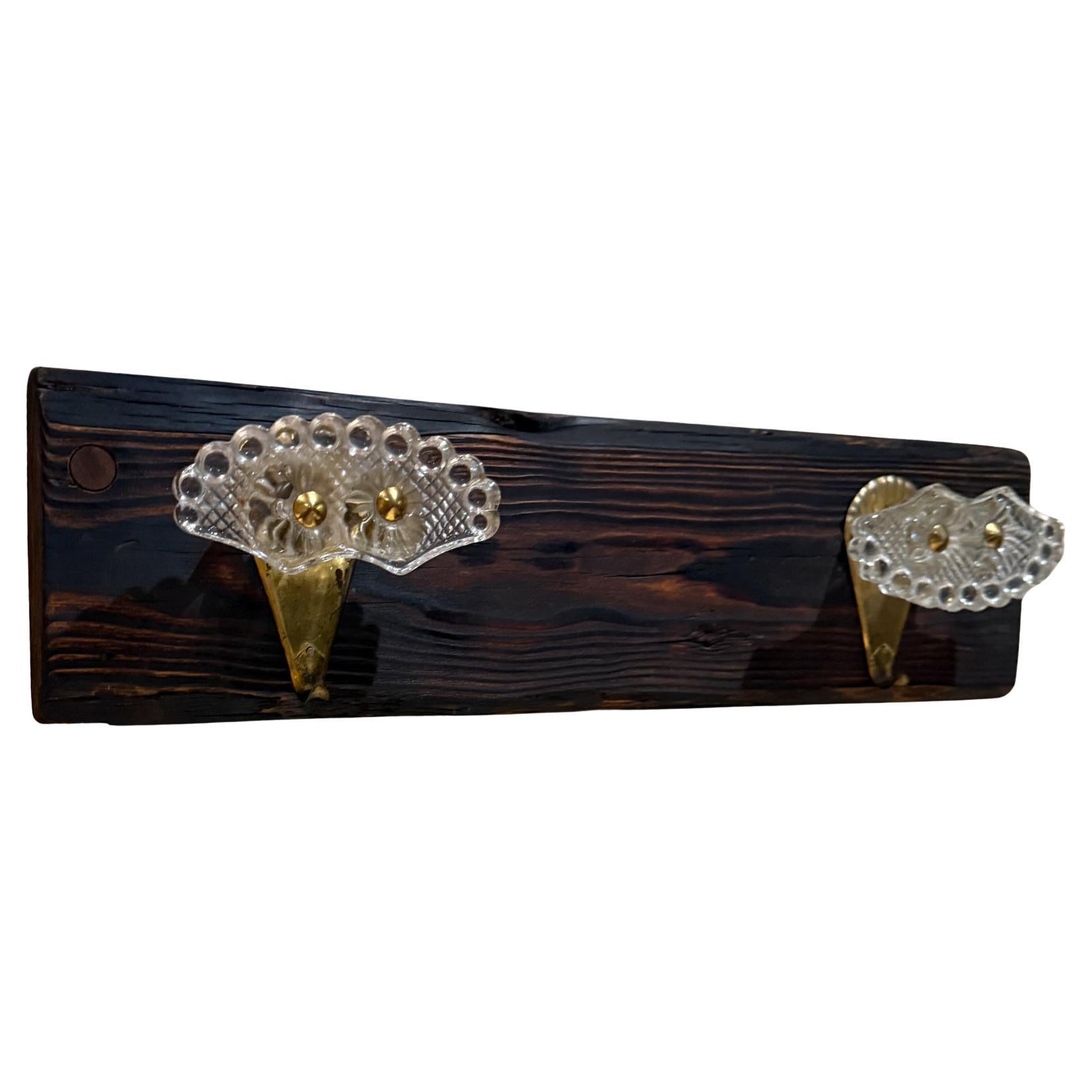 Mid Century Elegant Italian Coat Rack Hooks Brass and Art Glass Set of Two For Sale