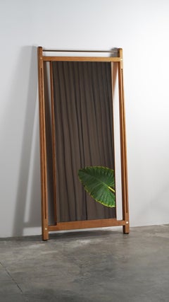 Mid-century elegant solid wood full-length floor mirror with solid brass