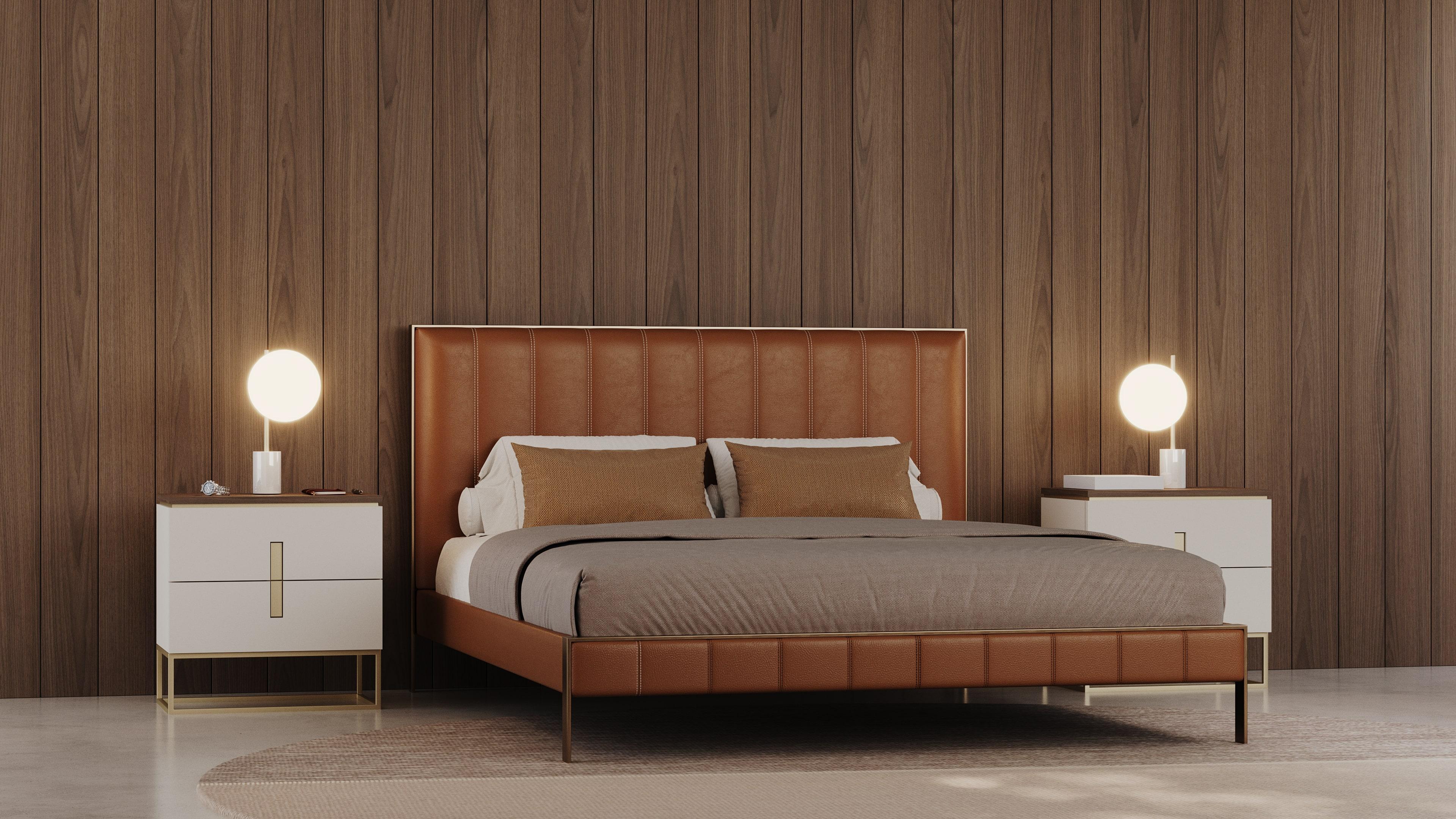 Vantage bed epitomizes modern sophistication with its sleek, angular design and refined details. Crafted to offer both style and comfort, it features a striking headboard that serves as a bold centerpiece, elevating the ambiance of your bedroom. The