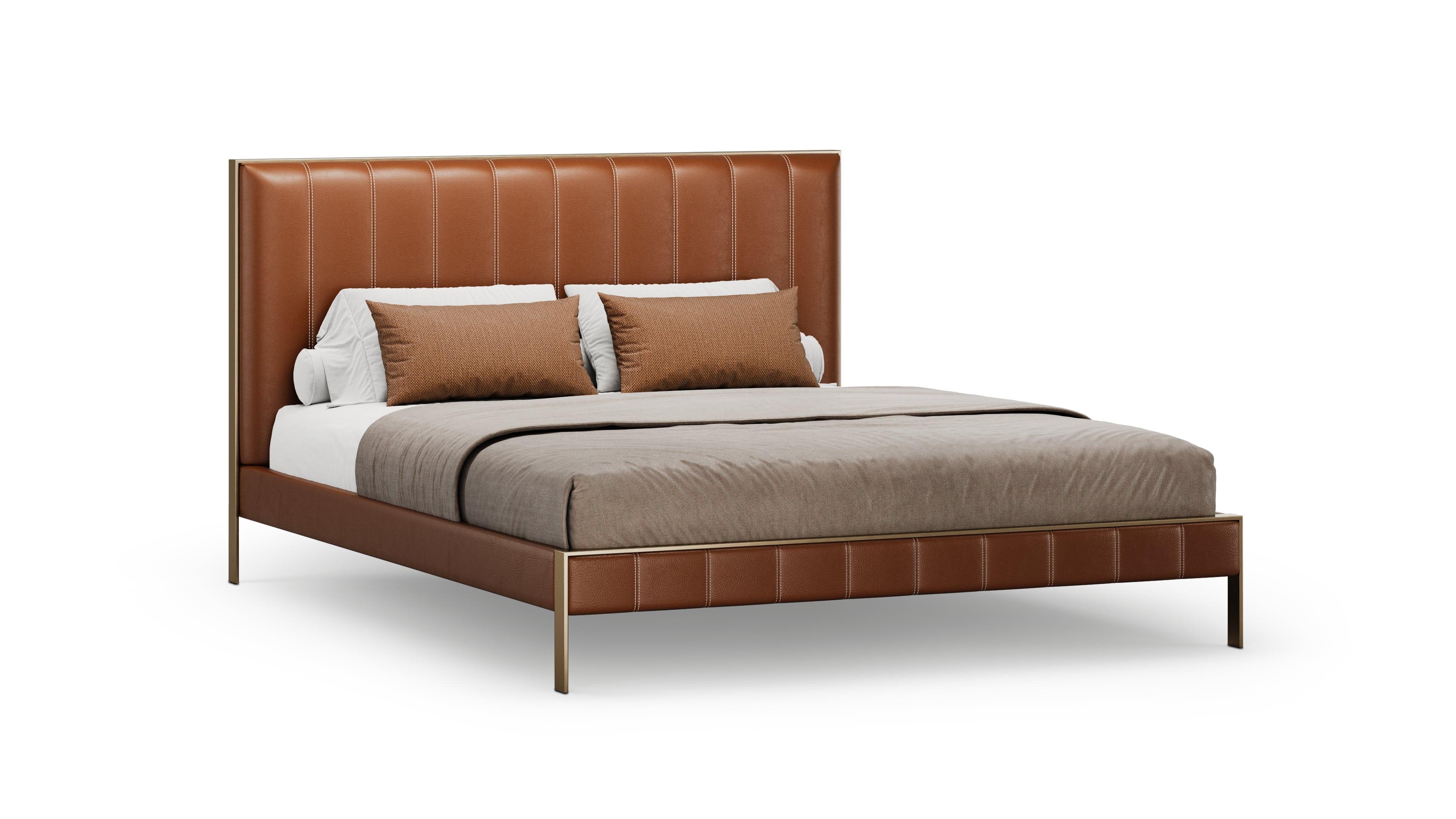 Brushed Mid-Century Elegant Vantage Bed Handmade by Elbra Home For Sale
