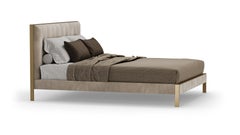 Mid-Century Elegant Vantage Bed Handmade with Beige Fabric by Elbra Home