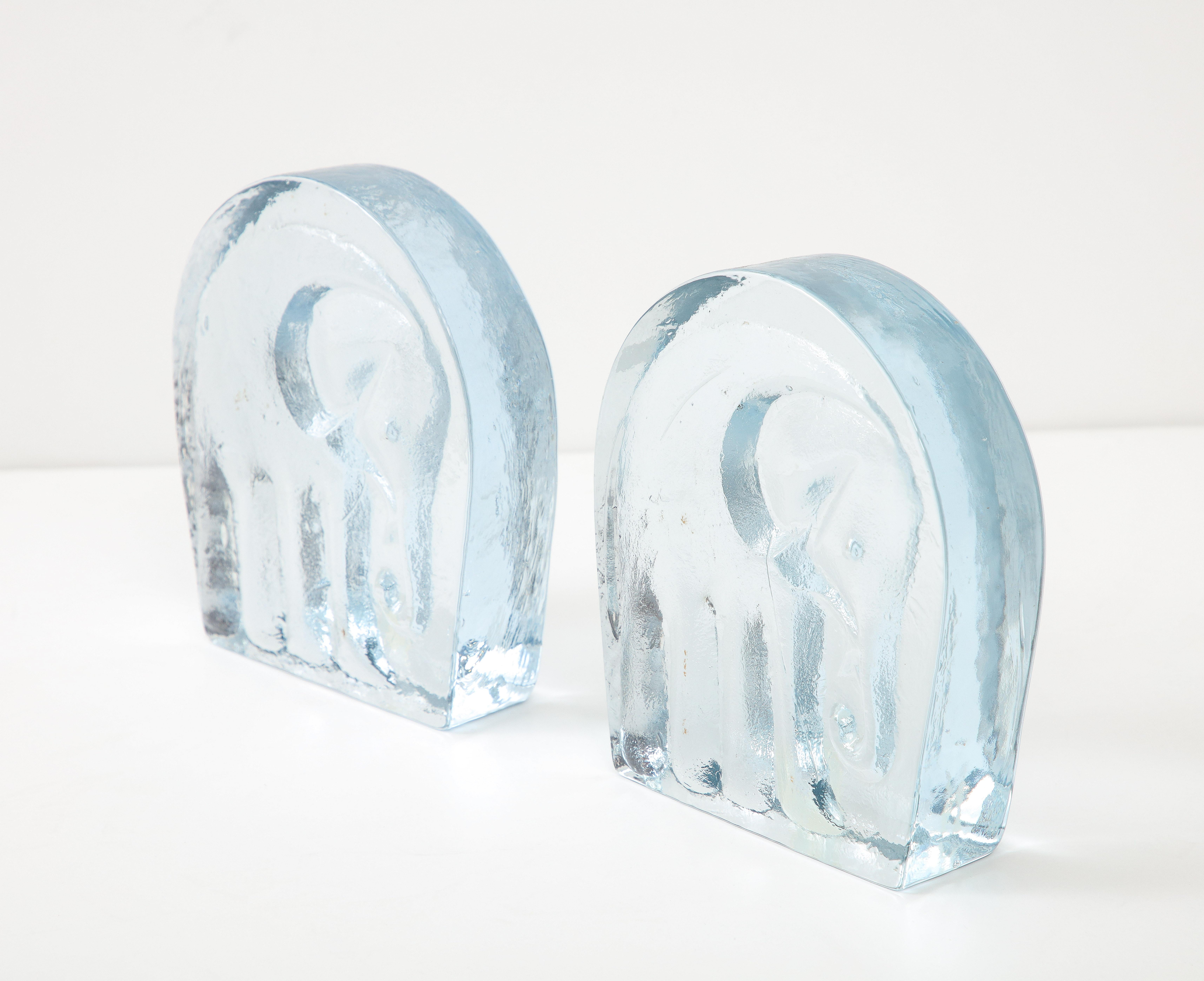 20th Century Mid Century Elephant Bookends, Blenko For Sale