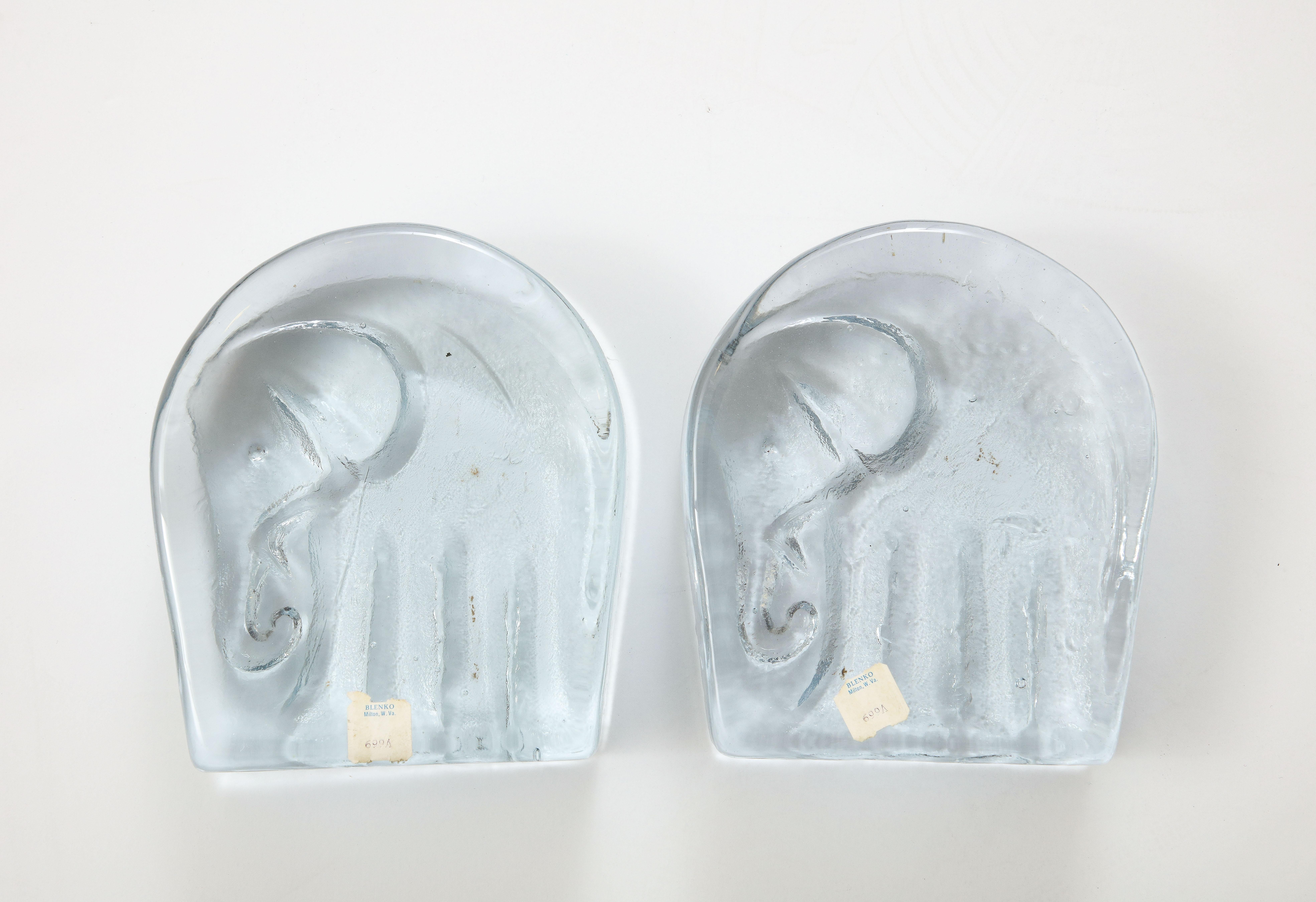 Art Glass Mid Century Elephant Bookends, Blenko For Sale