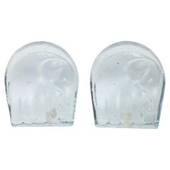 Mid Century Elephant Bookends, Blenko