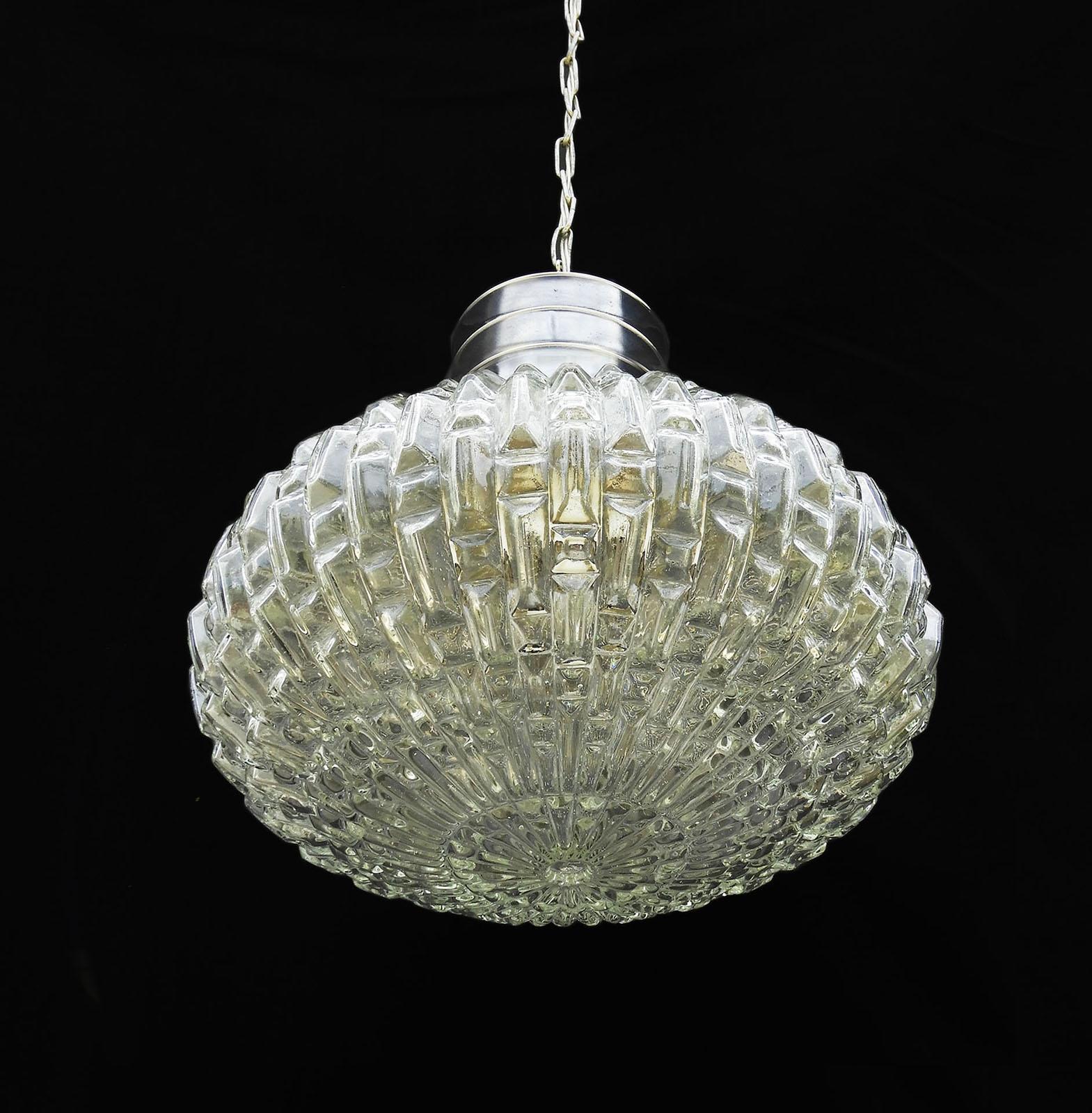 Glass Mid Century Eliptical Globe Pendant Light 70s France