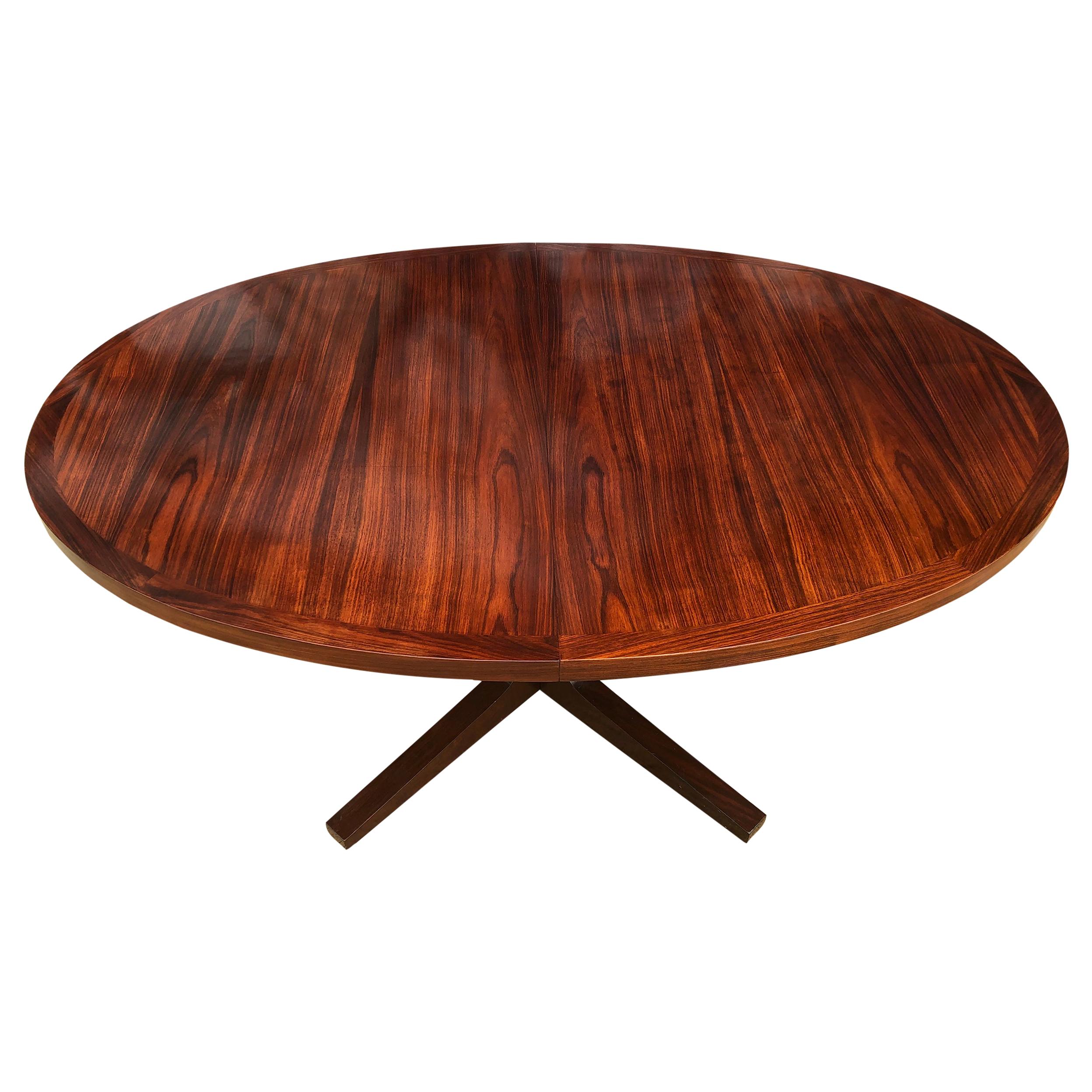 Midcentury Elliptical Danish Rosewood Expandable Dining Table '2' Leaves