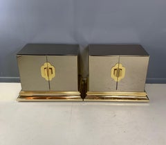 Midcentury Ello Nightstands in Smokey Glass and Brass