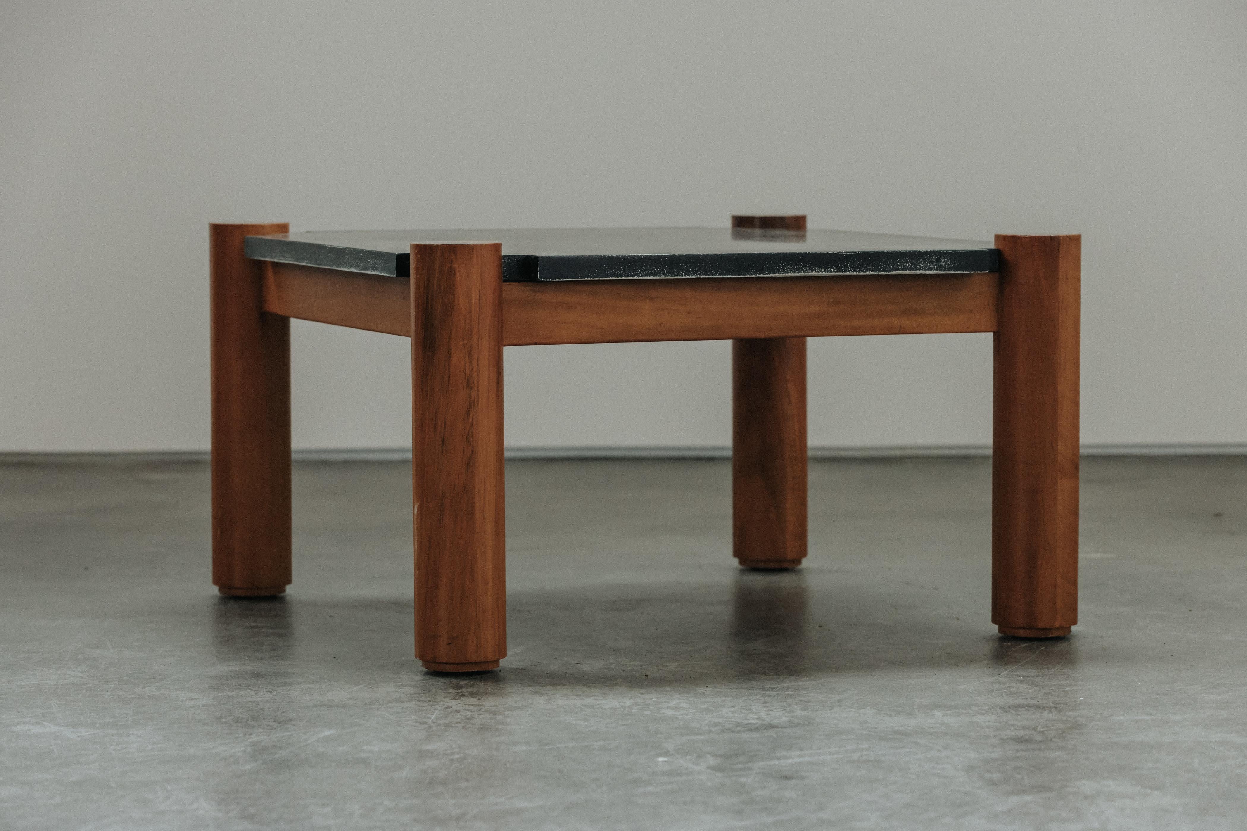 Mid Century Oak Coffee Table From France, Circa 1970.  Solid elm construction with a painted top.  Light wear and use.
