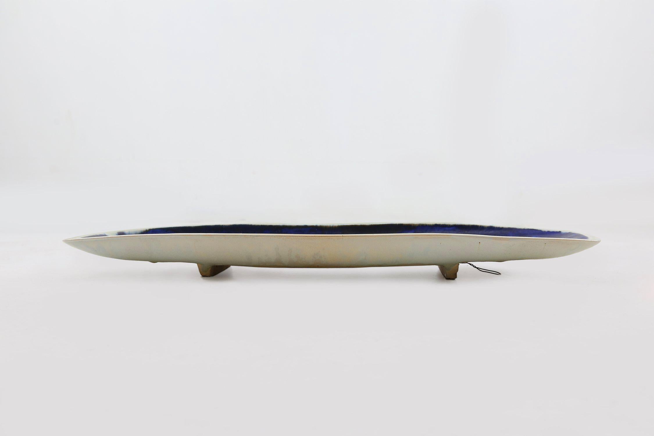 Mid-Century Modern Mid-Century elongated glazed ceramic bowl, Belgium 1960s For Sale