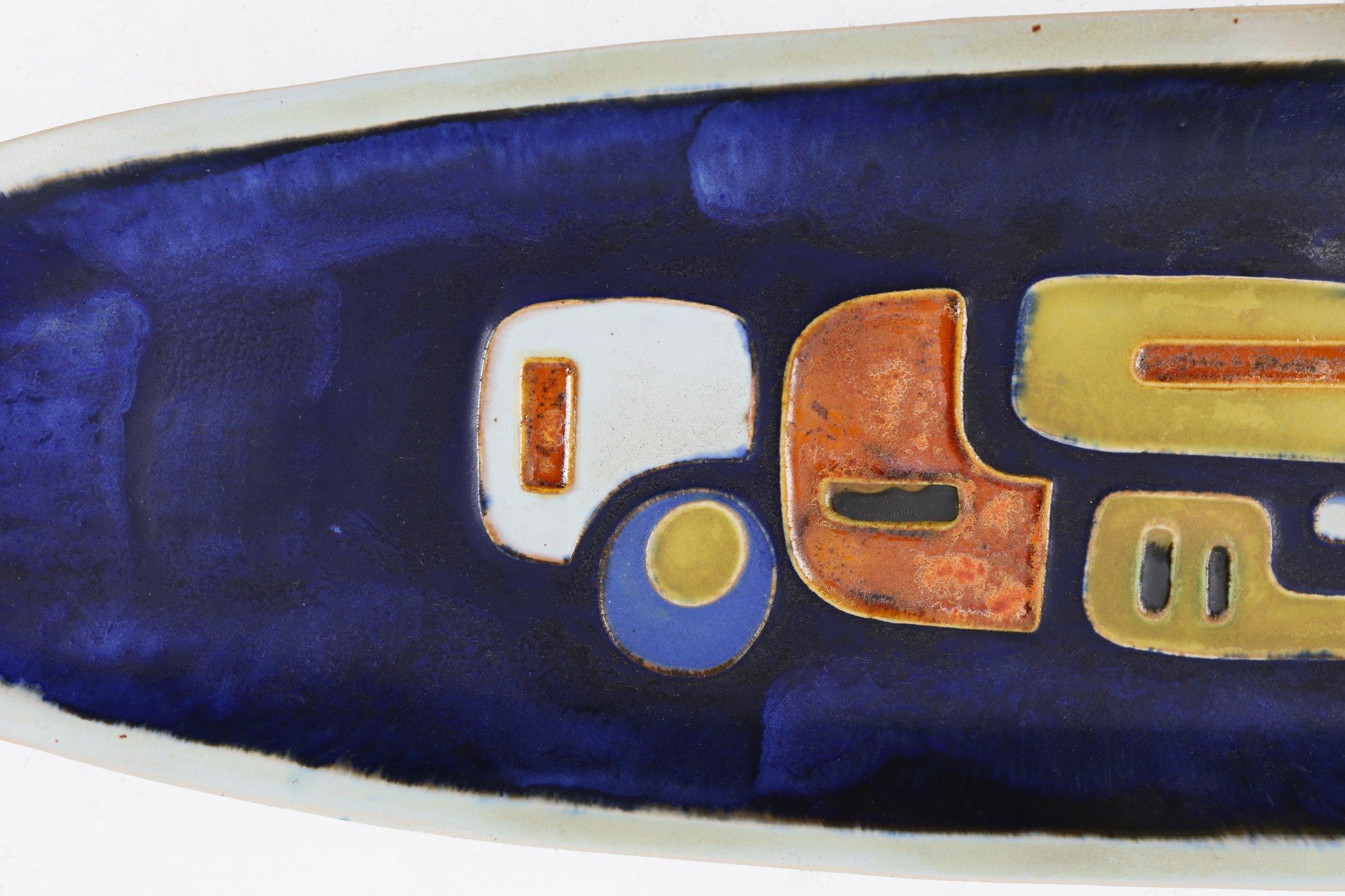 Mid-Century elongated glazed ceramic bowl, Belgium 1960s In Good Condition For Sale In Meulebeke, BE
