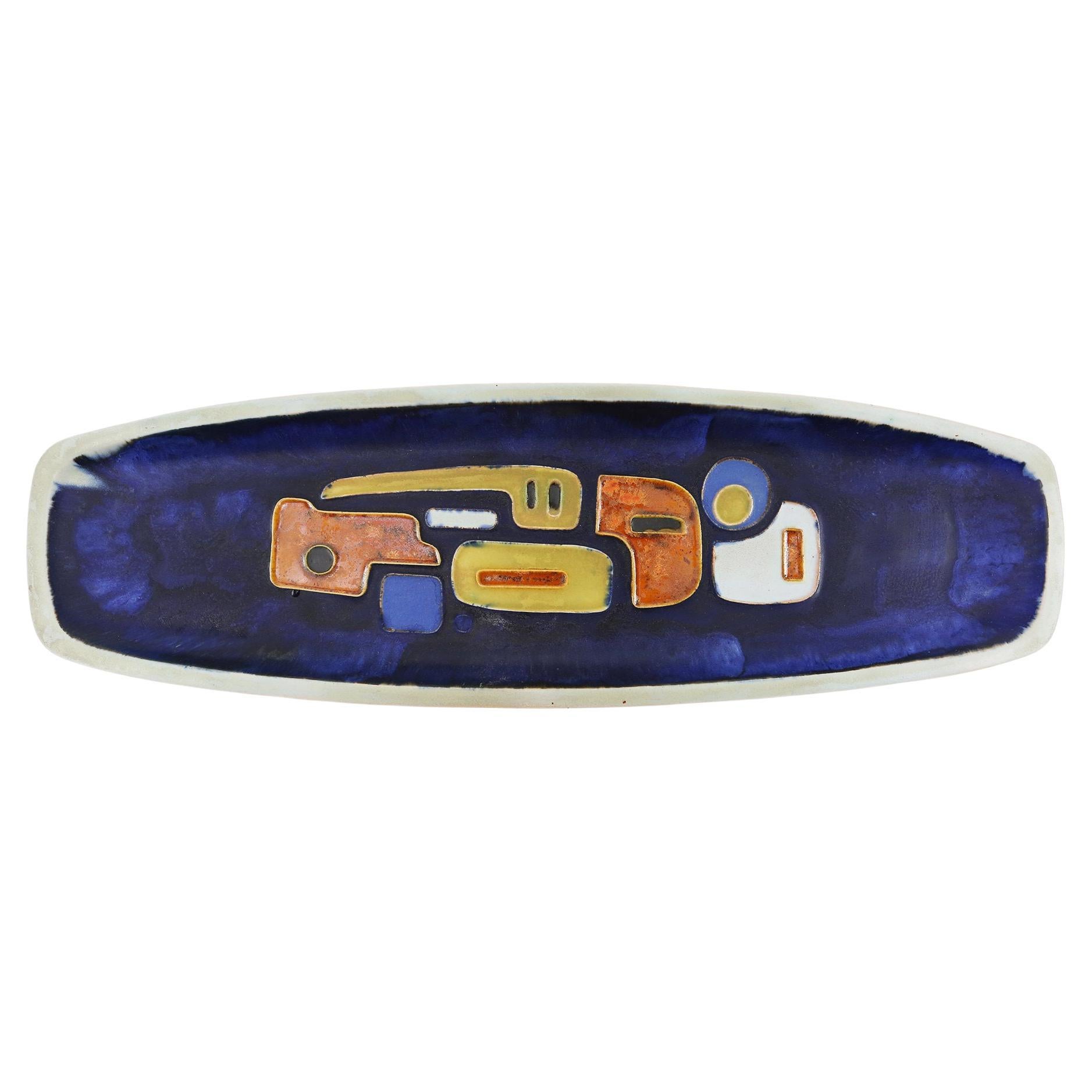 Mid-Century elongated glazed ceramic bowl, Belgium 1960s For Sale