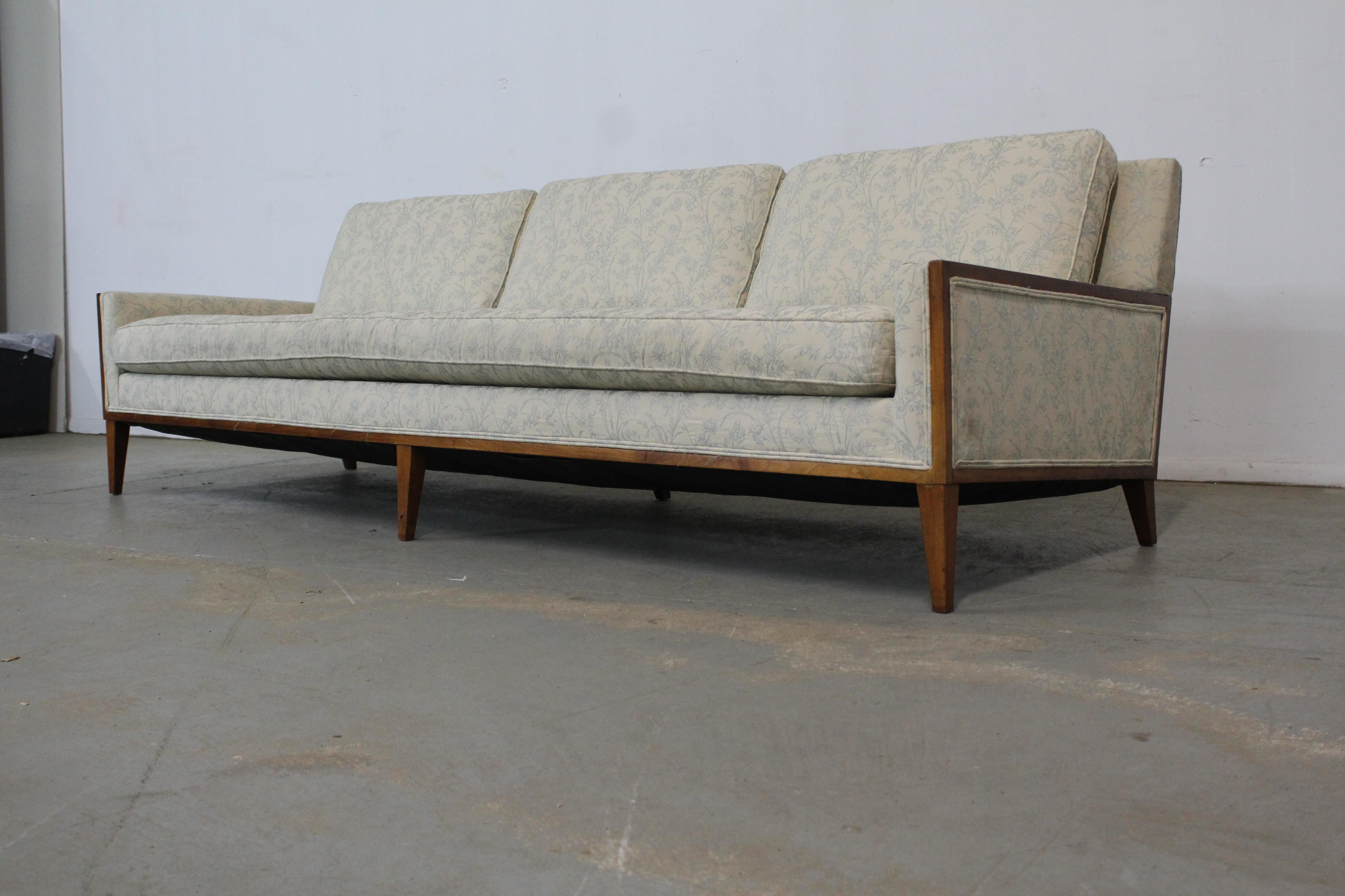 Mid-Century Elongated Low Profile Walnut Trimmed Sofa on Tapered legs 7