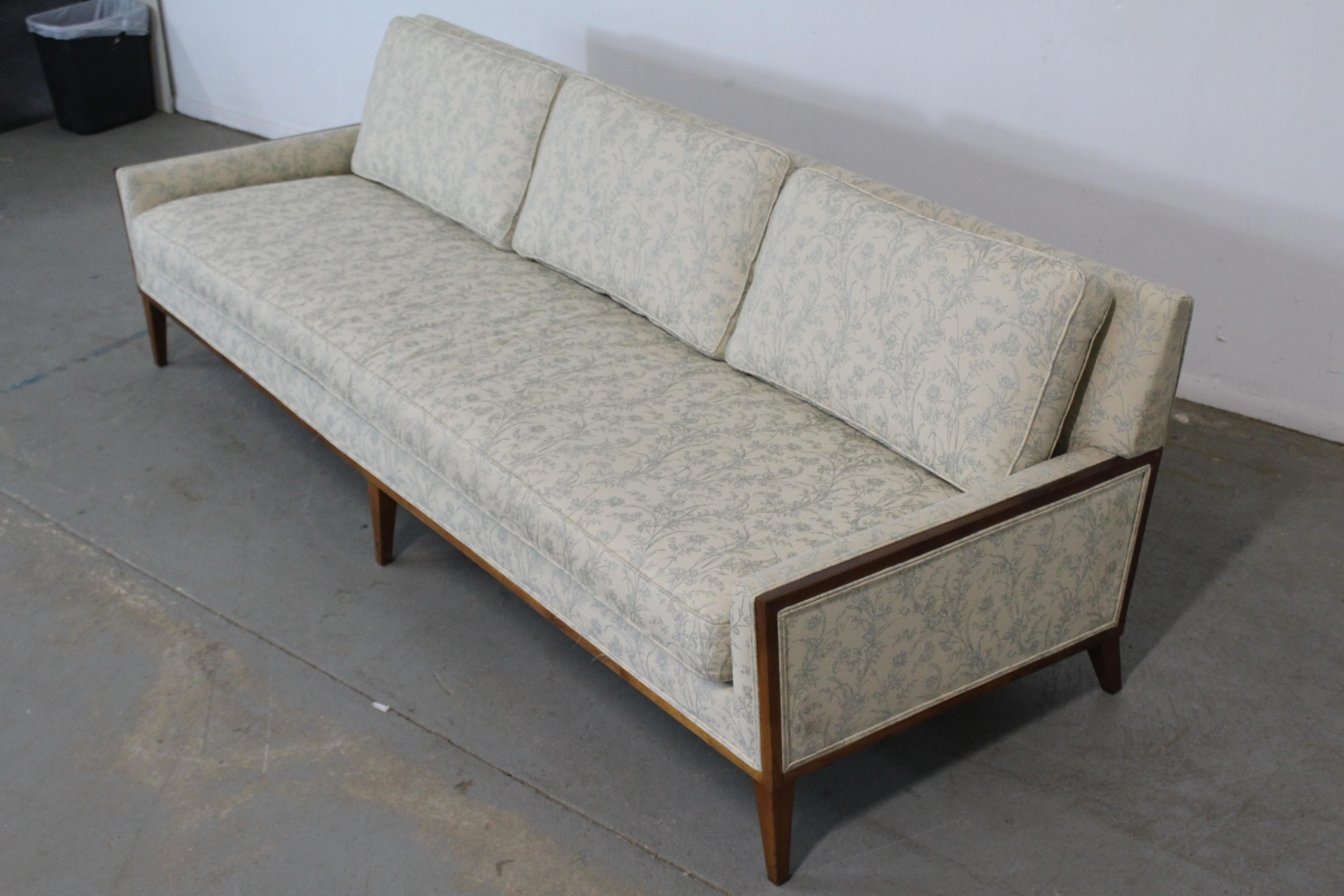 Mid-Century Elongated Low Profile Walnut Trimmed Sofa on Tapered legs 8