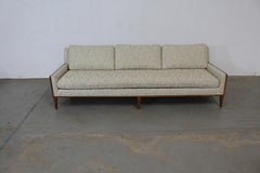 Mid-Century Elongated Low Profile Walnut Trimmed Sofa on Tapered legs