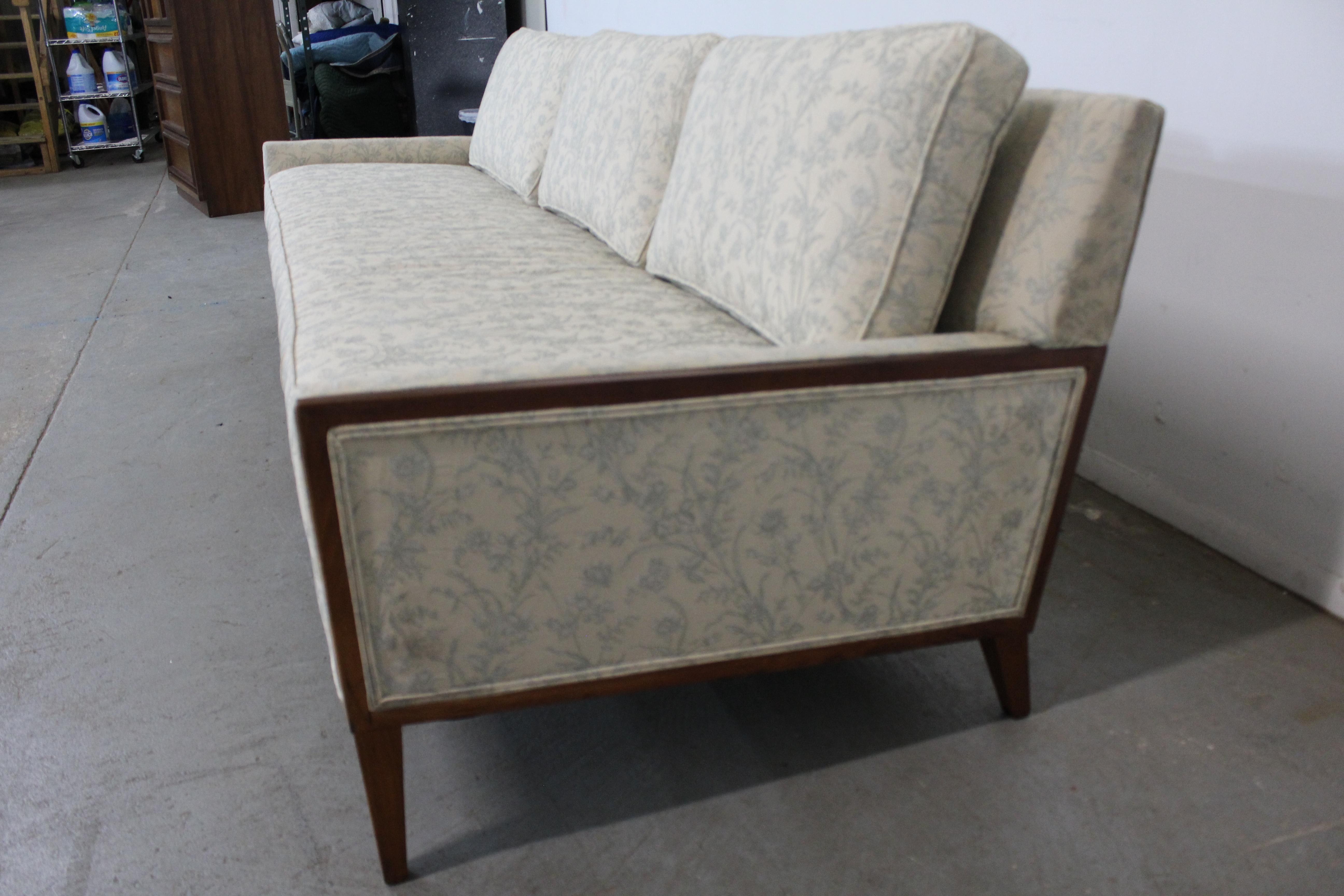Mid-Century Elongated Low Profile Walnut Trimmed Sofa on Tapered legs In Good Condition In Wilmington, DE