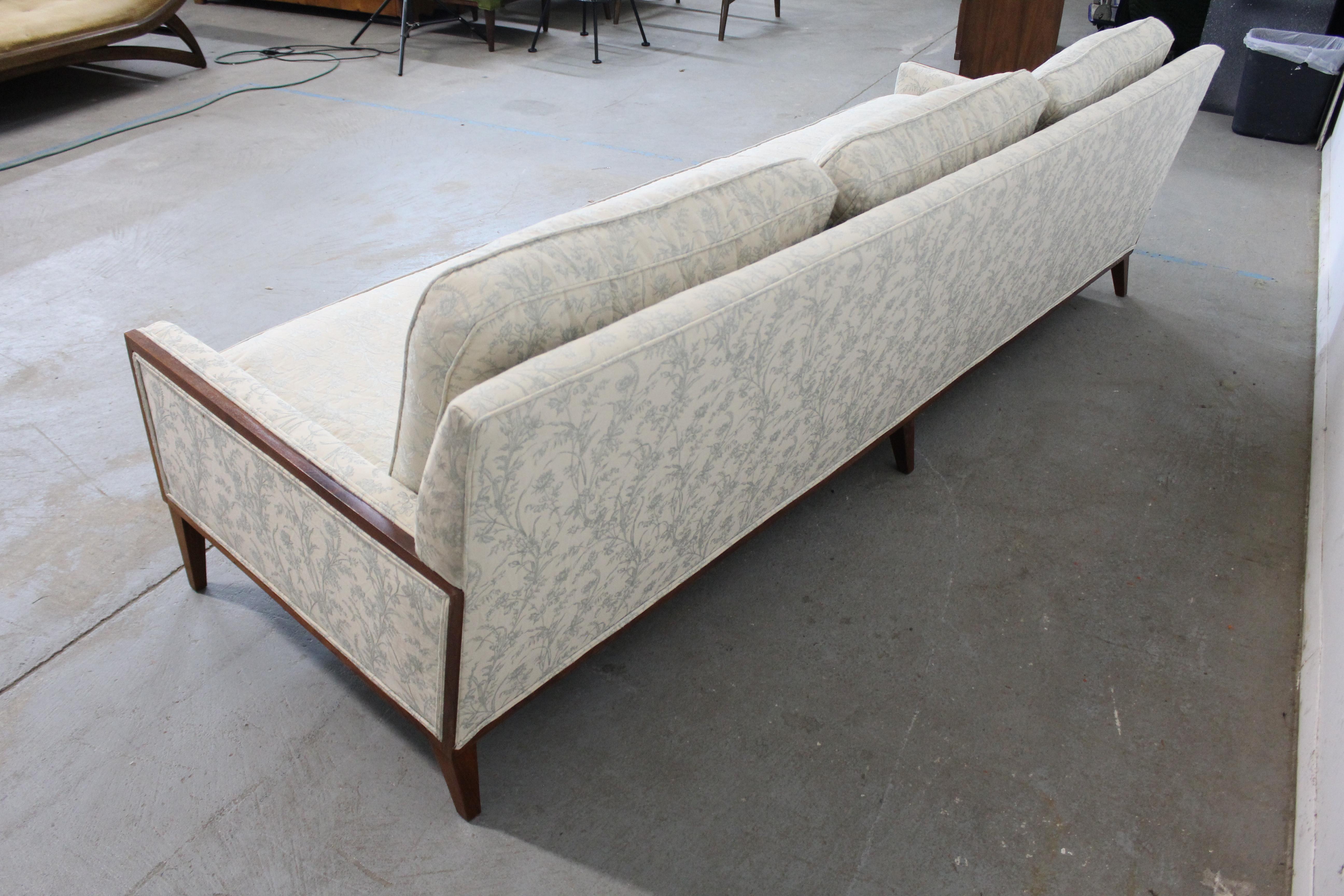 20th Century Mid-Century Elongated Low Profile Walnut Trimmed Sofa on Tapered legs