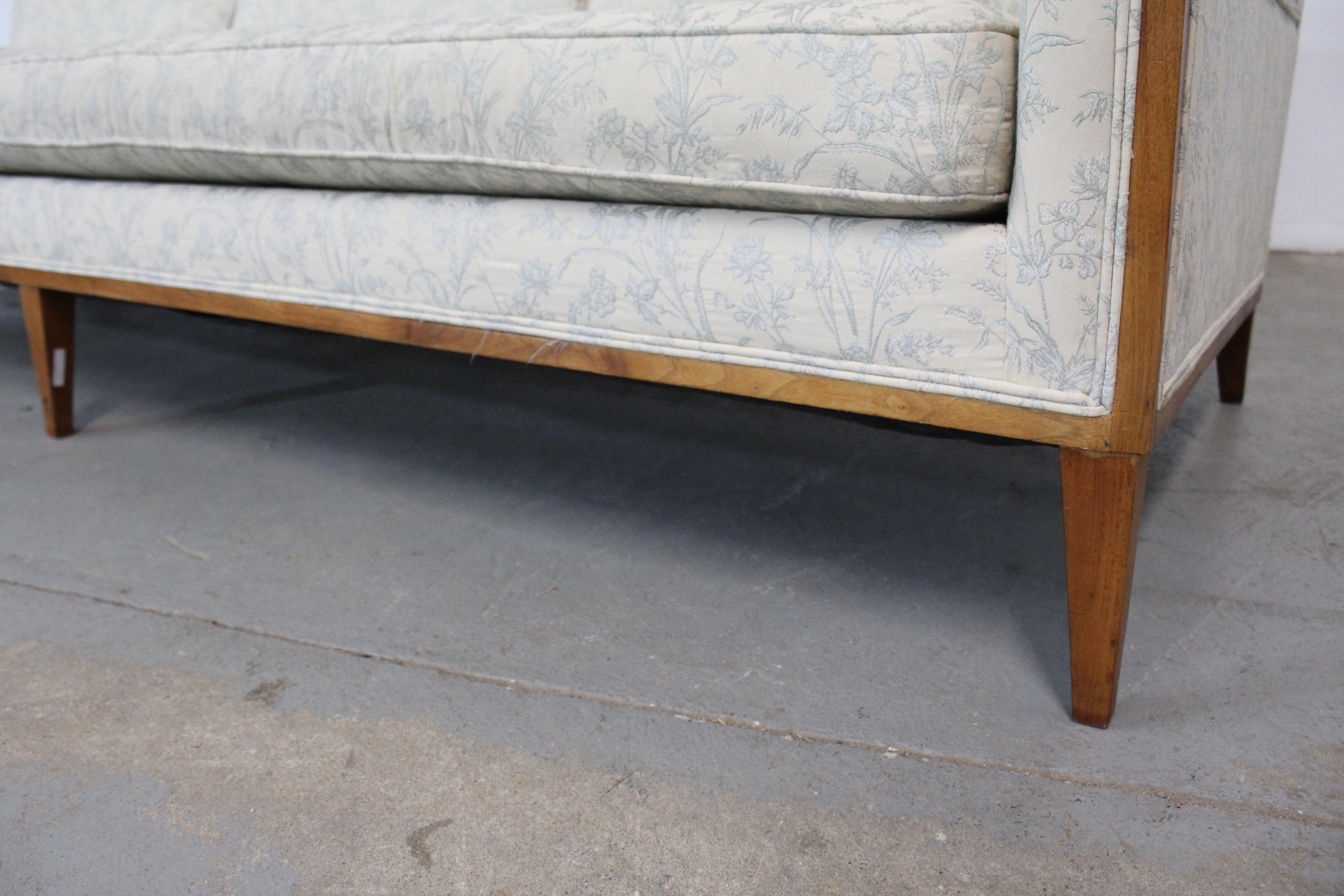 Mid-Century Elongated Low Profile Walnut Trimmed Sofa on Tapered legs 1