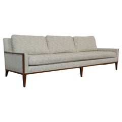 Mid-Century Elongated Low Profile Walnut Trimmed Sofa on Tapered legs