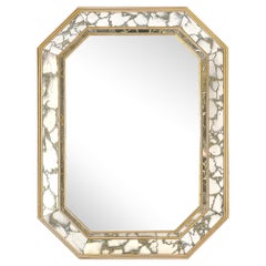 Mid-Century Elongated Octagonal Smoked Antiqued Gold Vein Mirror w/ Gilt-Wood