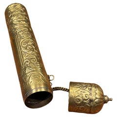 Mid-Century Embossed Brass Parchment Scroll Holder with Stand