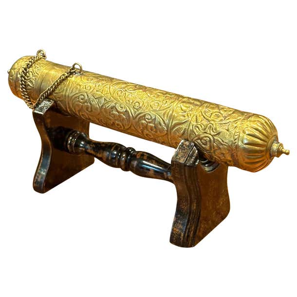 Mid-Century Embossed Brass Parchment Scroll Holder with Stand For Sale ...