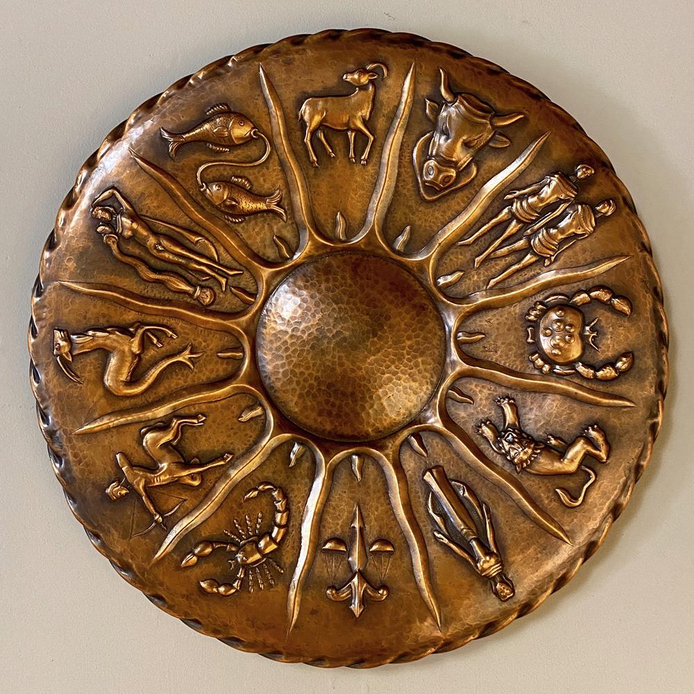 French Midcentury Embossed Copper Zodiac Plaque